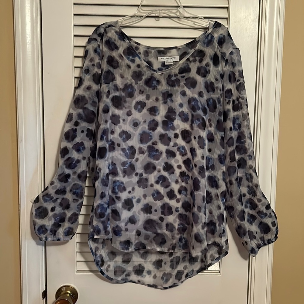 Liz Claiborne Women’s Tunic with Attached Spaghetti Strap Tank Sheer Print Sz PL
